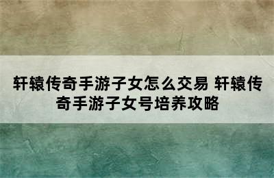 轩辕传奇手游子女怎么交易 轩辕传奇手游子女号培养攻略